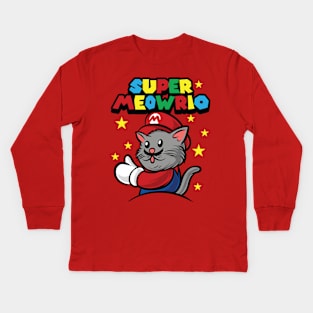 Halloween cat costume super meowrio Kids Long Sleeve T-Shirt